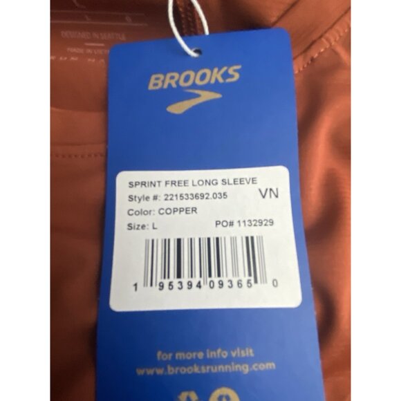 Brooks Women Size Large Copper Sprint Free Long Sleeve Top Breathable Recycled - Picture 3 of 8